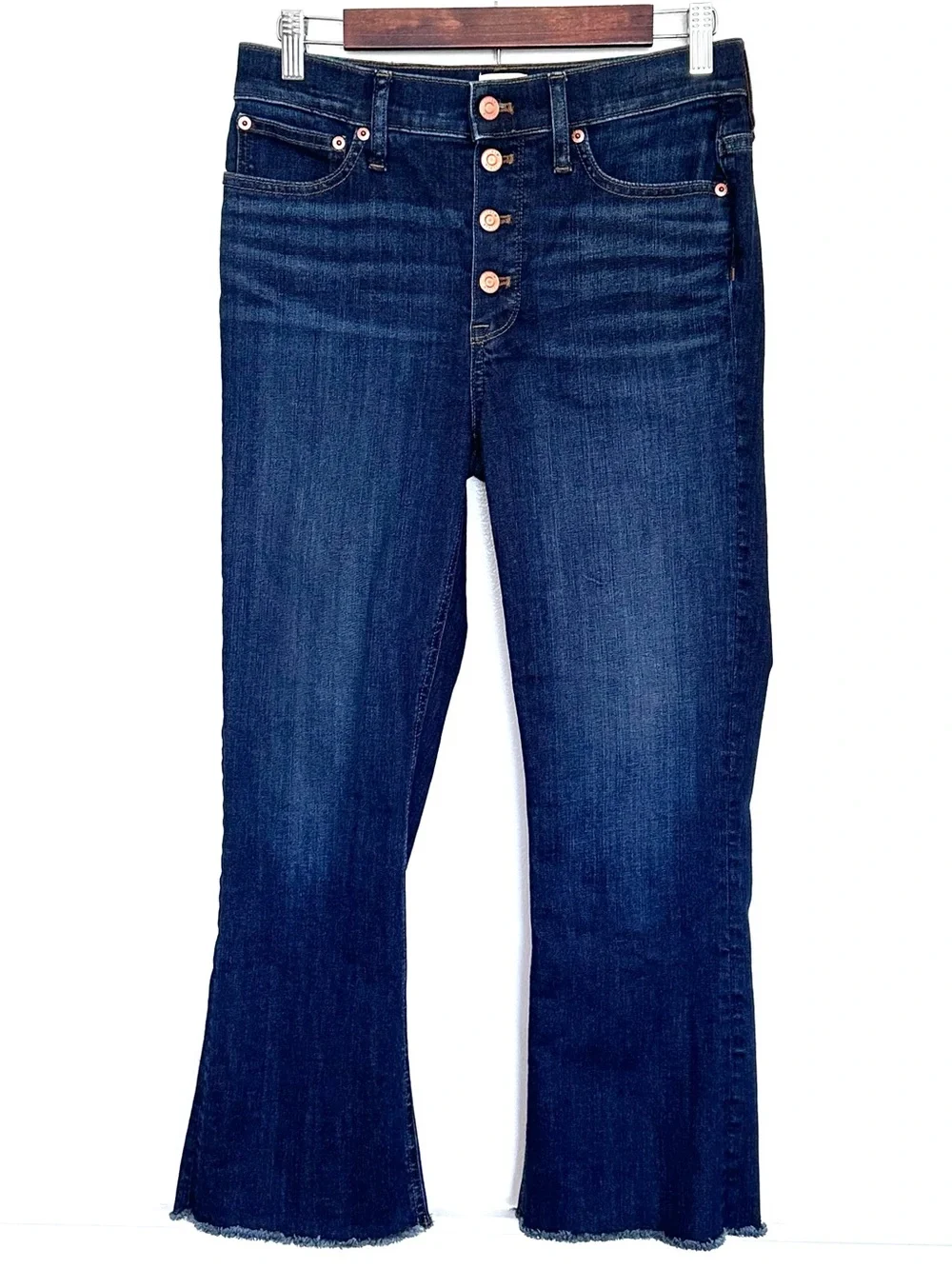 J.Crew Crop Jeans Size 28 Blue Denim Button Pockets Bootcut